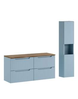 Niebieskie meble łazienkowe: szafka umywalkowa 120 cm z blatem i wysoki słupek Nova Denim (set-nod b nat casella 120cm s hc)