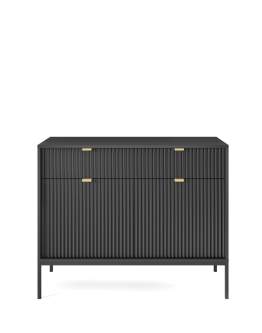 Komoda ryflowana Nova czarna/czarna z szufladami (KSZ104)