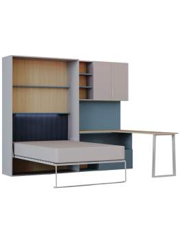 Set Lumi cașmir/albastru: pat rabatabil + birou + dulap suspendat