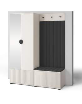 Kaszmirowy zestaw mebli do przedpokoju z siedziskiem, lustrem i uchwytami na niskich nóżkach Rayo 1 - Trinity 16