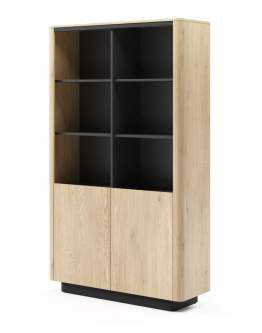 Bibliotecă cu rafturi și uși Torro, stejar cremona/negru