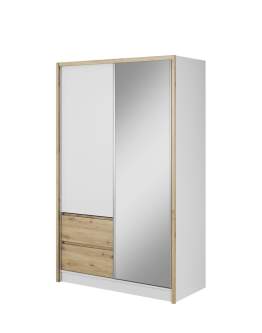 Szafa na ubrania z lustrem Sara: biała/dąb artisan 130 cm
