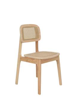 Krzesło Savio light z litego drewna kauczukowego, rattan