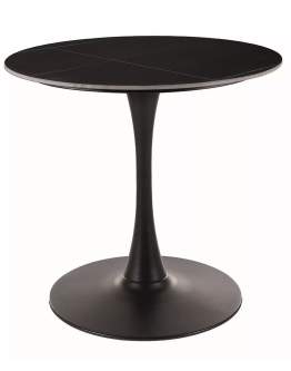 Stół Espero okrągły 80 cm – czarny marmur i czarna podstawa