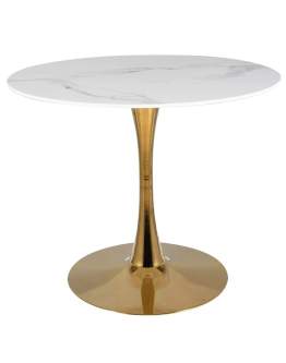 Stół Espero okrągły 90 cm – biały marmur i złota podstawa