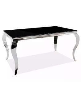 Stół Prince 180x90 cm – czarny blat ze szkła hartowanego i chromowane nogi w stylu glamour