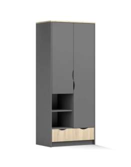 Szafa 2D Joy dwudrzwiowa z półkami i szufladą Szara, Dąb Artisan