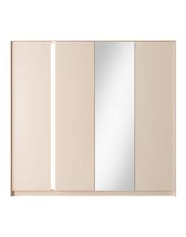 Beżowa czterodrzwiowa szafa do sypialni z lustrem i oświetleniem LED Dast I 220
