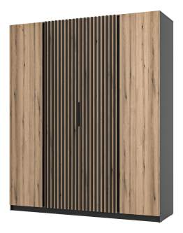 Szafa 4-drzwiowa z lamelami Kaja BL/EV-BL 2F, 2LAM Dąb Evoke, Czarny