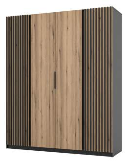 Szafa 4-drzwiowa z lamelami Kaja BL/EV-BL 2LAM, 2F Dąb Evoke, Czarny
