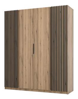 Szafa 4-drzwiowa z lamelami Kaja EV/EV-BL 2LAM, 2F Dąb Evoke, Czarne Lamele