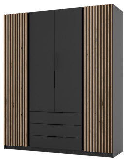 Szafa 4-drzwiowa z szufladami i lamelami Kaja BL/BL-EV 2LAM 2F3S Czarny, Lamele Dąb Evoke