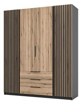 Szafa 4-drzwiowa z szufladami i lamelami Kaja BL/EV 2LAM 2F3S Dąb Evoke, Czarny