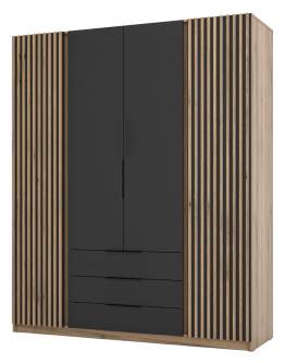 Szafa 4-drzwiowa z szufladami i lamelami Kaja EV/BL-EV 2LAM 2F3S Czarny, Lamele Dąb Evoke