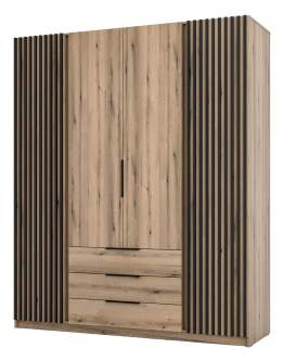 Szafa 4-drzwiowa z szufladami i lamelami Kaja EV/EV-BL 2LAM 2F3S Dąb Evoke, Lamele Czarne