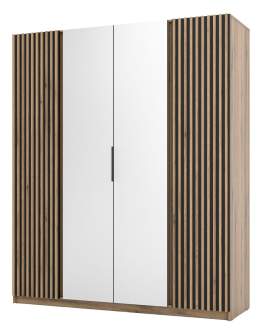 Szafa 4-drzwiowa z lustrami i lamelami Kaja EV/BL-EV 2LAM, 2 Lustro Czarne, Lamele Dąb Evoke