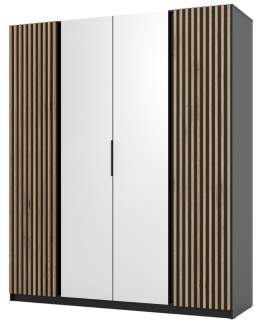 Szafa 4-drzwiowa z lustrami i lamelami Kaja BL/BL-EV 2LAM, 2 Lustro Czarny, Lamele Dąb Evoke