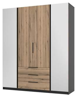 Szafa 4-drzwiowa z lustrami i szufladami Kaja Dąb Evoke, Czarny Korpus (BL/EV, 2 lustro, 2F3S)