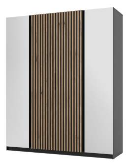 Szafa 4-drzwiowa z lustrami i lamelami Kaja BL/BL-EV 2 Lustro, 2LAM Dąb Evoke, Czarny
