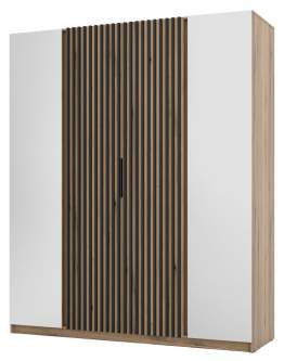 Szafa 4-drzwiowa z lustrami i lamelami Kaja EV/EV-BL 2 Lustro, 2LAM Dąb Evoke, Czarne Lamele