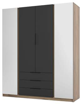 Szafa 4-drzwiowa z lustrami i szufladami Kaja Czarna, Dąb Evoke (EV/BL, 2 lustro, 2F3S)