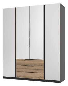 Szafa 4-drzwiowa z lustrami i szufladami Kaja BL/EV 4 Lustro, 3S Czarny, Dąb Evoke
