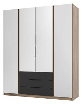 Szafa 4-drzwiowa z lustrami i szufladami Kaja EV/BL 4 Lustro, 3S Czarna, Dąb Evoke
