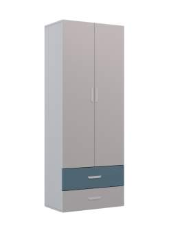 Szafa 2-drzwiowa z szufladami Lumi - kaszmir i niebieski mglisty