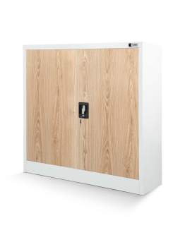 Metalowa szafa z półkami BEATA: biała/dąb sonoma (1377)