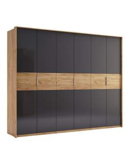 Szafa 6-drzwiowa duża garderoba dąb craft/matte lava gloss Ramona (RA-26-LV)