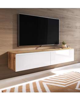 Szafka RTV LED 140 cm wisząca lub stojaca dąb wotan/biały połysk Lowboard D (LOWD1400W)