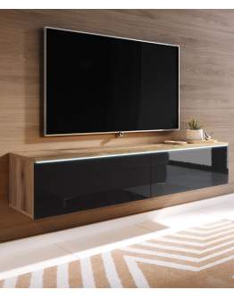 Szafka RTV LED 140 cm wisząca lub stojaca dąb wotan/czarny połysk Lowboard D (LOWD140WE)