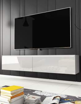 Szafka pod telewizor 140 cm wisząca lub stojaca biały połysk Lowboard D (LOWD14000)