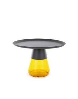 Stolik kawowy Tiffany B Black – metalowy blat i szklana pomarańczowa podstawa