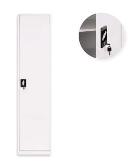 Wąska metalowa szafa na dokumenty na klucz Tokio White