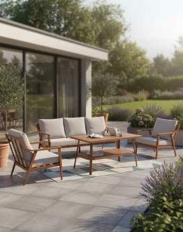 Zestaw mebli ogrodowych Tulum - aluminiowy z 3-osobową sofą i wysokim stolikiem