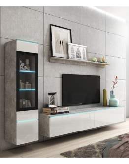 Komplet mebli do salonu LED Vera I beton/biały połysk (VRBAW01)