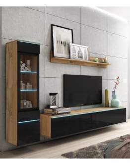 Komplet mebli do salonu LED Vera I dąb wotan/czarny (VRBWE01)