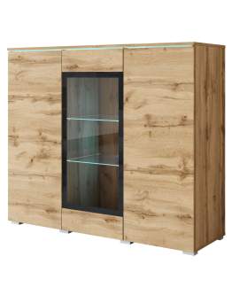 Comodă cu geam Vera, stejar wotan (120 cm)