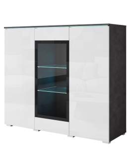 Comodă cu geam Vera, matera/alb lucios (120 cm)