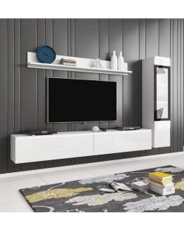 Podwieszana meblościanka do salonu LED Vera I biały połysk (VRBAW01)