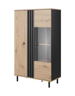 Niska witryna do salonu Madis A – dąb artisan/antracyt