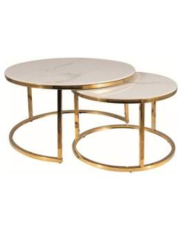 Zestaw ław Portafino A biały efekt marmuru, złoty