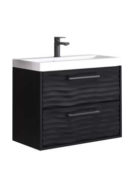 Mască suspendată pentru baie cu chiuvetă și două sertare Canada, negru-grafit (60 cm)