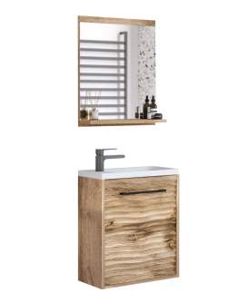 Set de baie suspendat: chiuvetă, mască pentru chiuvetă și oglindă Canada, stejar wotan (40 cm)