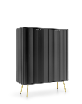 Comodă înaltă Zova neagră, picioare aurii
